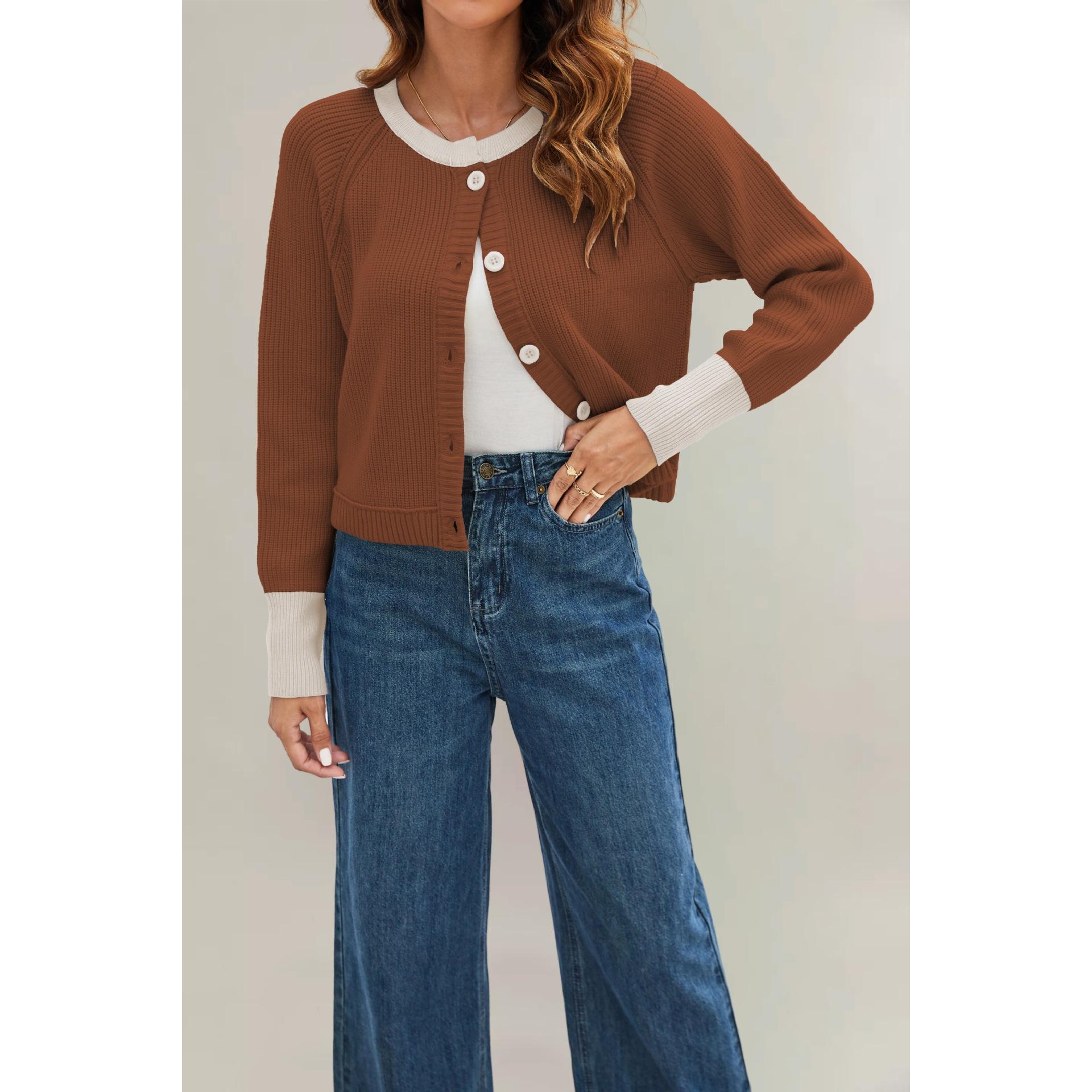 TK Cárdigan de punto con botones, cuello redondo y botones de un solo pecho para mujer, otoño/invierno