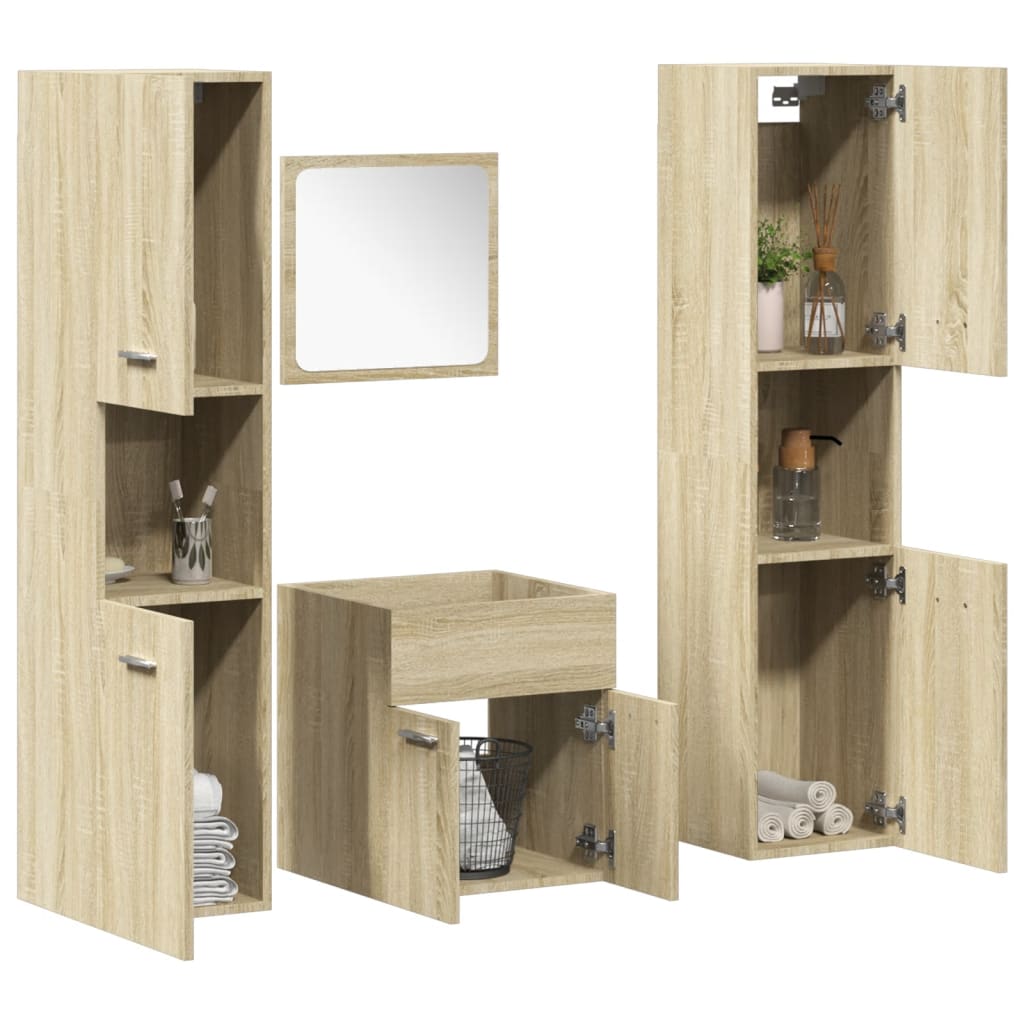 vidaXL Juego de muebles de baño 4 pzas contrachapada en color Roble Sonoma/Gris hormigón | almacenamiento funcional diseño moderno para baño dormitorio sala