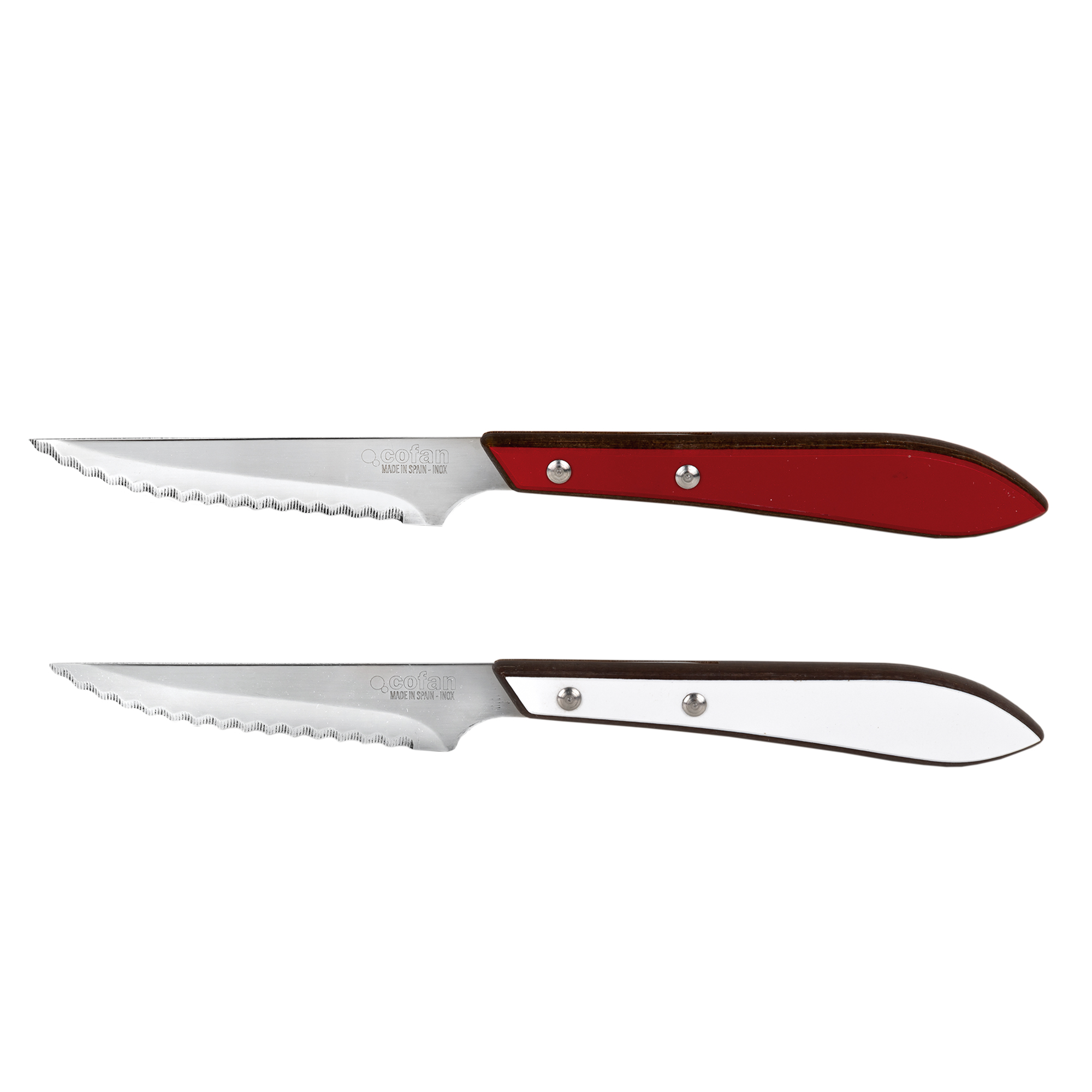 Cofan | Pack de 3 Cuchillos | Hoja microdentada de 10 cm | En Blanco y Rojo