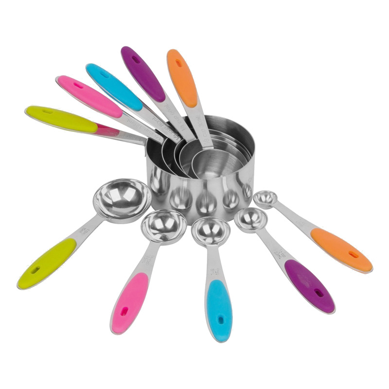 CA Cuchara medidora de acero inoxidable de colores, juego de 10 tazas medidoras, cuchara medidora, juego de 5 tazas graduadas, cuchara medidora, herramientas para hornear