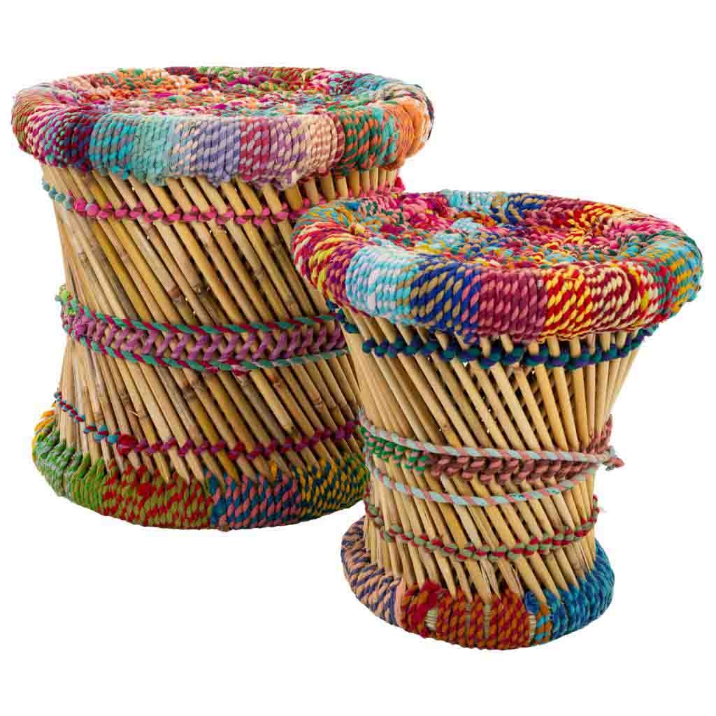Wonderlust Deco - Set 2 taburetes de bambú multicolor Multicolor 38x38x38h - 30x30x31h cm