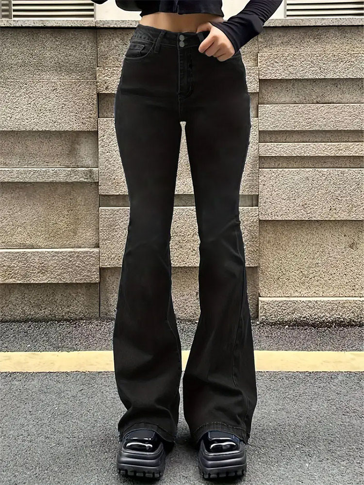 TK Jeans Flared Estirados Para Mujer Moda Skinny Bell Bottom Cintura Alta Pantalones Gris Denim Clásicos Y2K Punk Longos