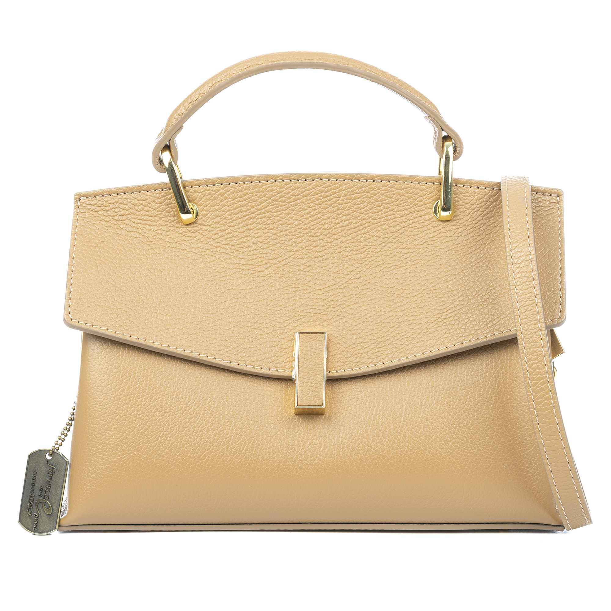FIRENZE ARTEGIANI Averara bolso bandolera mujer, de piel auténtica Dollaro. Fabricado en Italia 30x10,5x18,5 Cm. Color: Taupe
