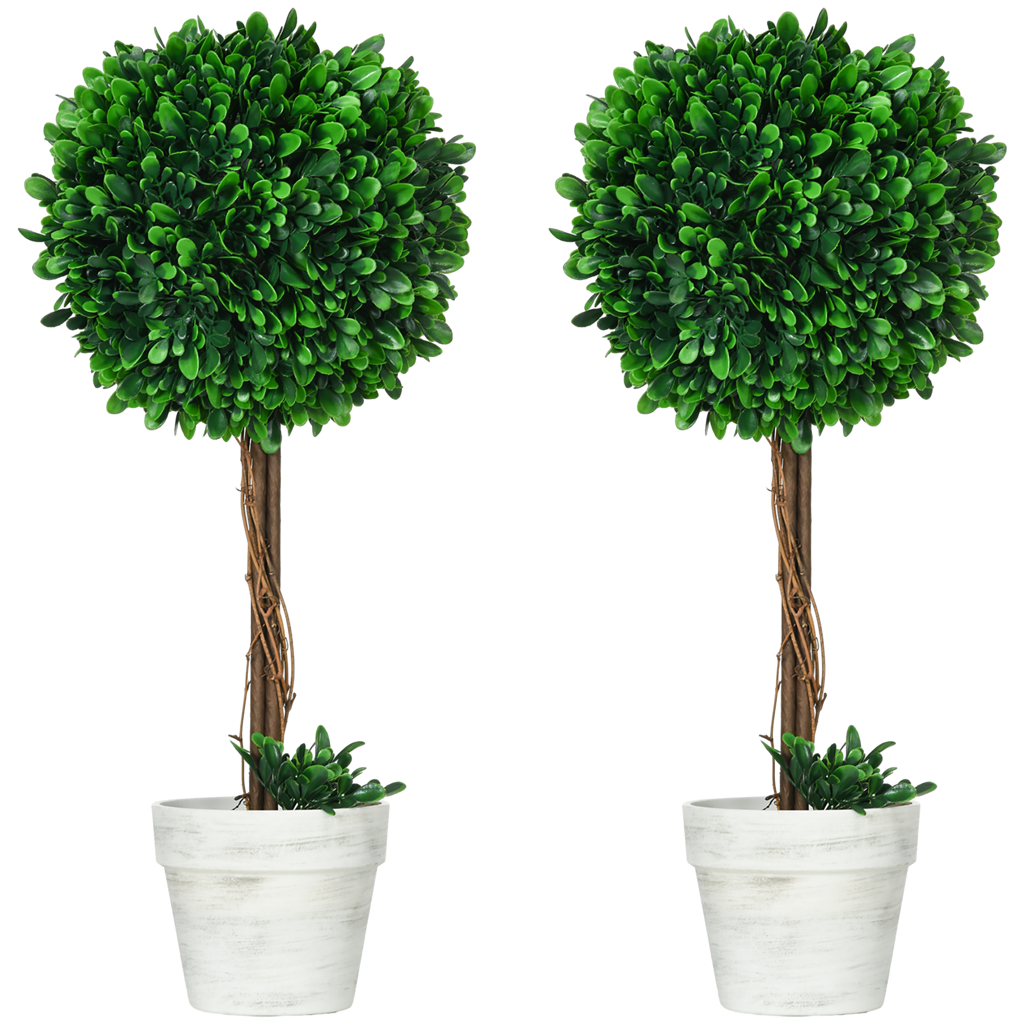 HOMCOM Plantas Artificiales, Set de 2 Plantas Artificiales Resistentes a los Rayos UV, Boj de 60 cm, Planta de Interior en Maceta, Árbol Artificial, Decoración de Salón para Jardín, Terraza, Verde