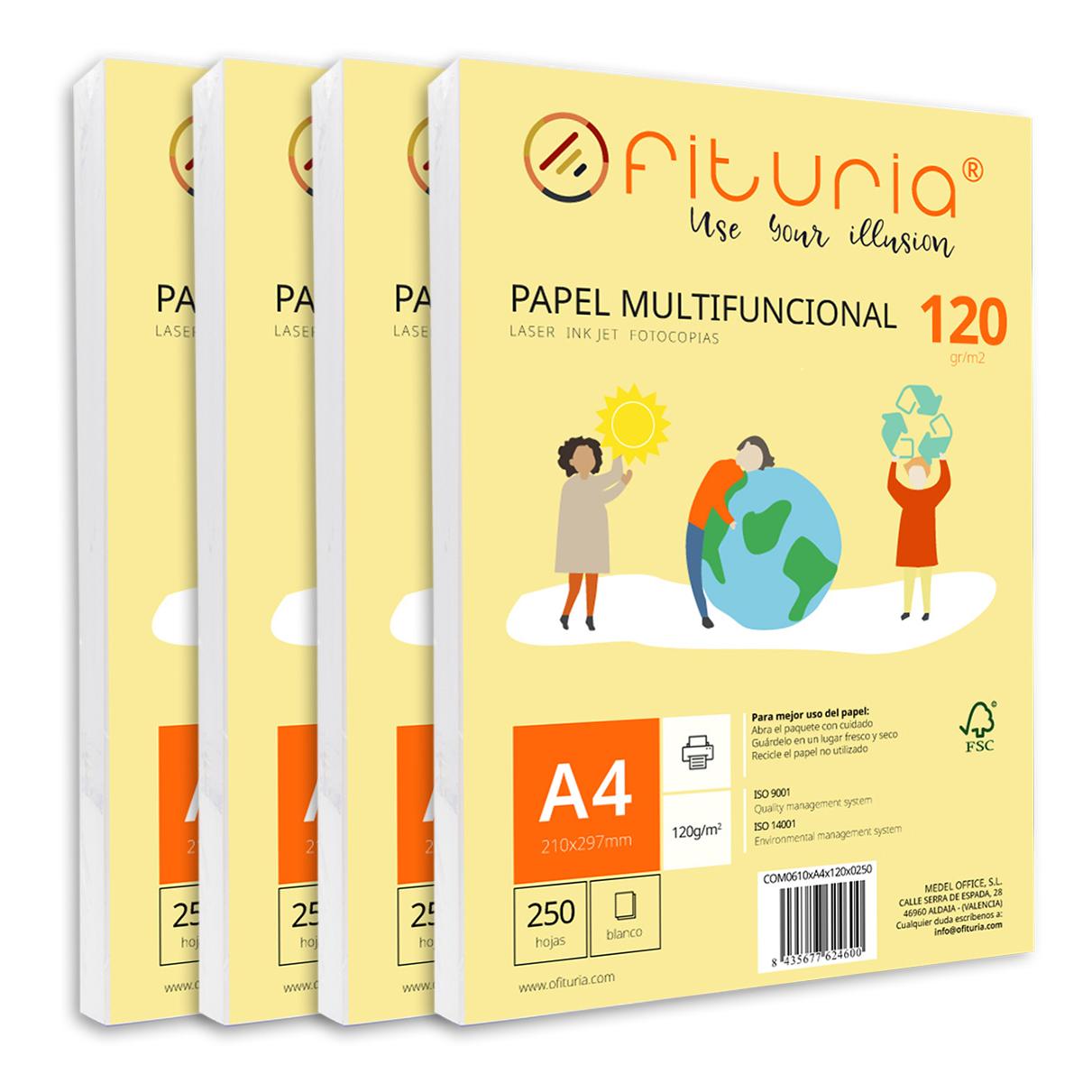 Paquete de folios A4 de 120gr con 1000 Hojas Blancas, Papel Multifuncional para Uso Escolar y Entornos Laborales. Ideal con impresoras láser, de inyección o fotocopiadoras - Ofituria