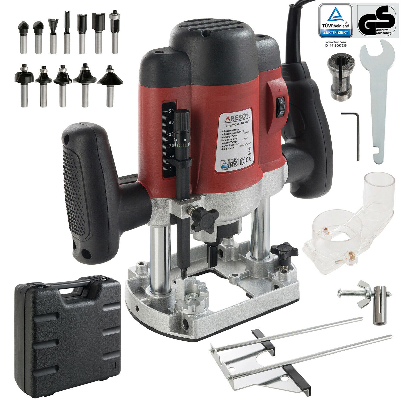 AREBOS Fresadora Electrica Profesional 1200W Caja 12 Fresas