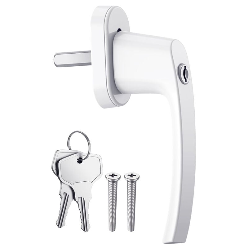 CA Manija de ventana de aluminio con cerradura y varilla de 35 mm de longitud - Blanca