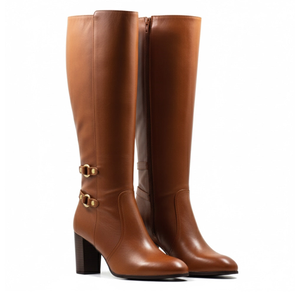 Botín Elodie 2 Hebillas Napa Cuero: Elegancia Artesanal y Confort con Tacón Medio de 50mm para Mujer, Tallas 35-42 Disponibles