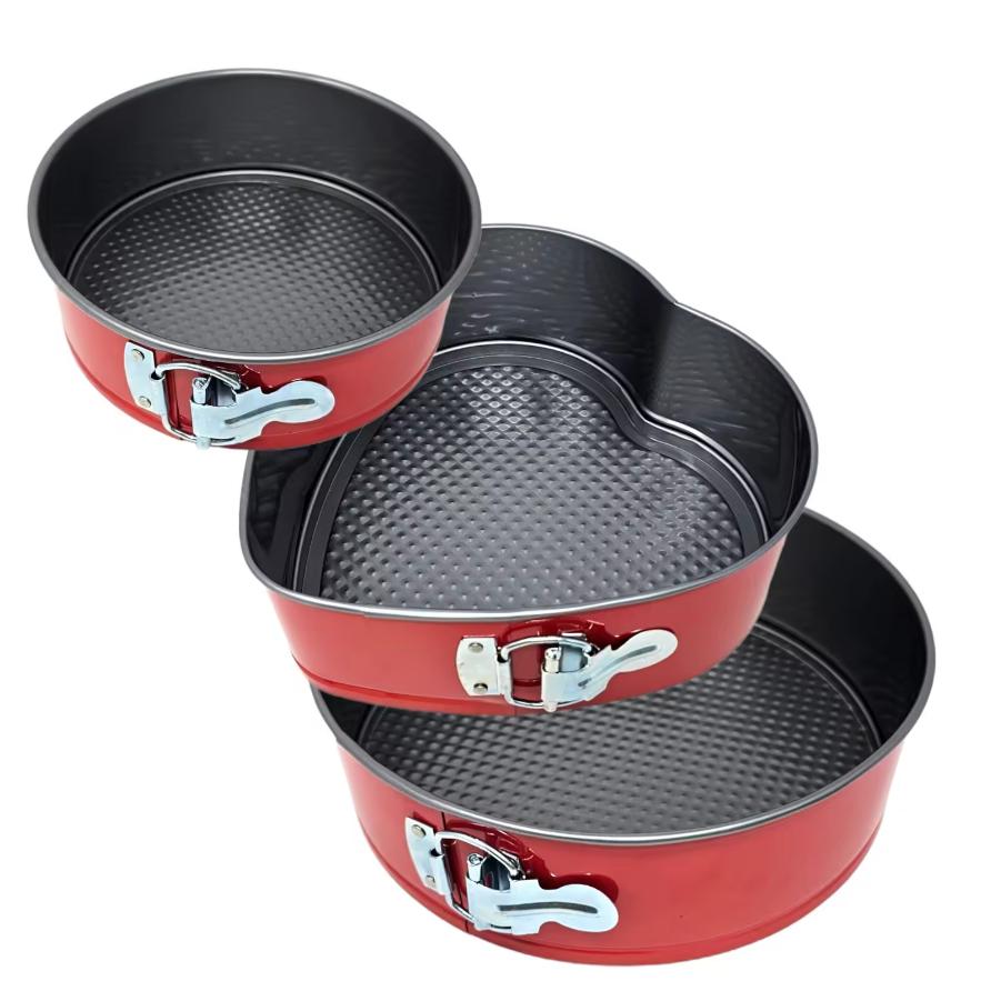Pack 3 Moldes Repostero Cuadrado Redondos Corazón Rojo Antiadherentes