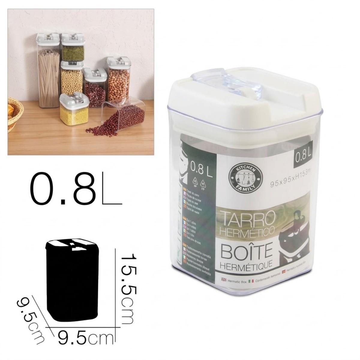 Zylx shopping - Bote Hermético para Alimentos de Cocina, Recipiente Transparente Apilable para Despensa, Contenedor con Tapa de Cierre a Presión, para Pasta, Arroz, Cereales y Frutos Secos, 500/800/1200 ml