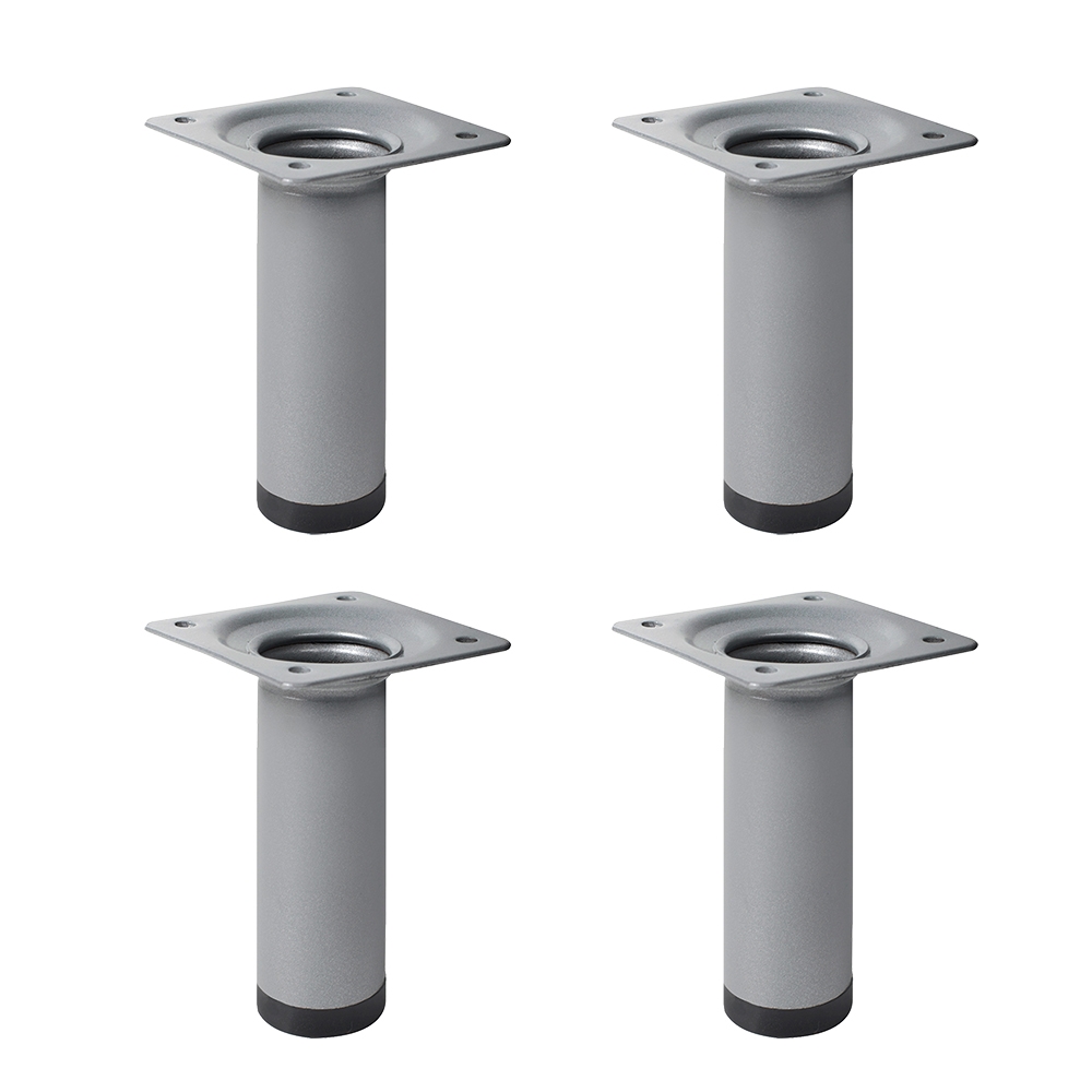 4 un. Pata pie redonda para Mueble en acero diametro 30mm altura 100mm pintura aluminio con Tapón contera