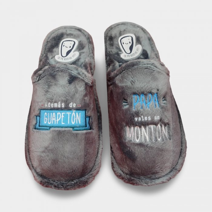 Zapatillas de casa para papá con mensaje 'Además de Guapeton... Vales un Montón', MUY ACOLCHADAS DE RELAX, Regalo Original Navidad, dia del padre...
