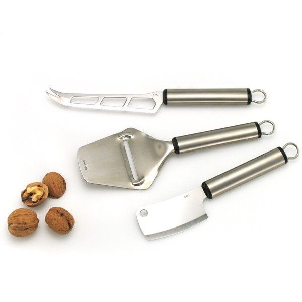Juego de cuchillos para queso en acero inoxidable (3 piezas) Graff, 1 cuchillo de queso, 1 cuchillo para quesos blandos, 1 cuchillo parmesano y 1 mini cuchillo macheta CRC Juegos de cuchillos de cocina  CRC menaje
