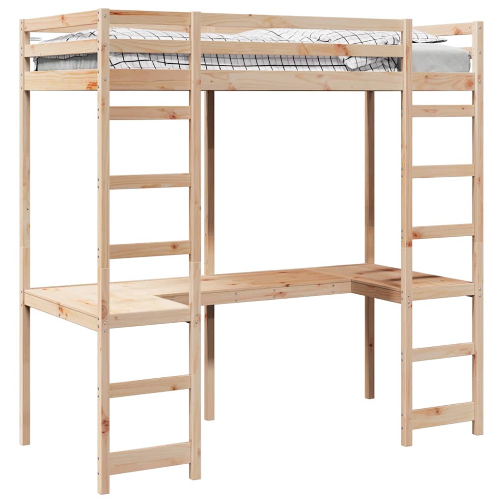 vidaXL Estructura de cama alta Madera de pino macizo Cama Loft moderna Pino Multitalla