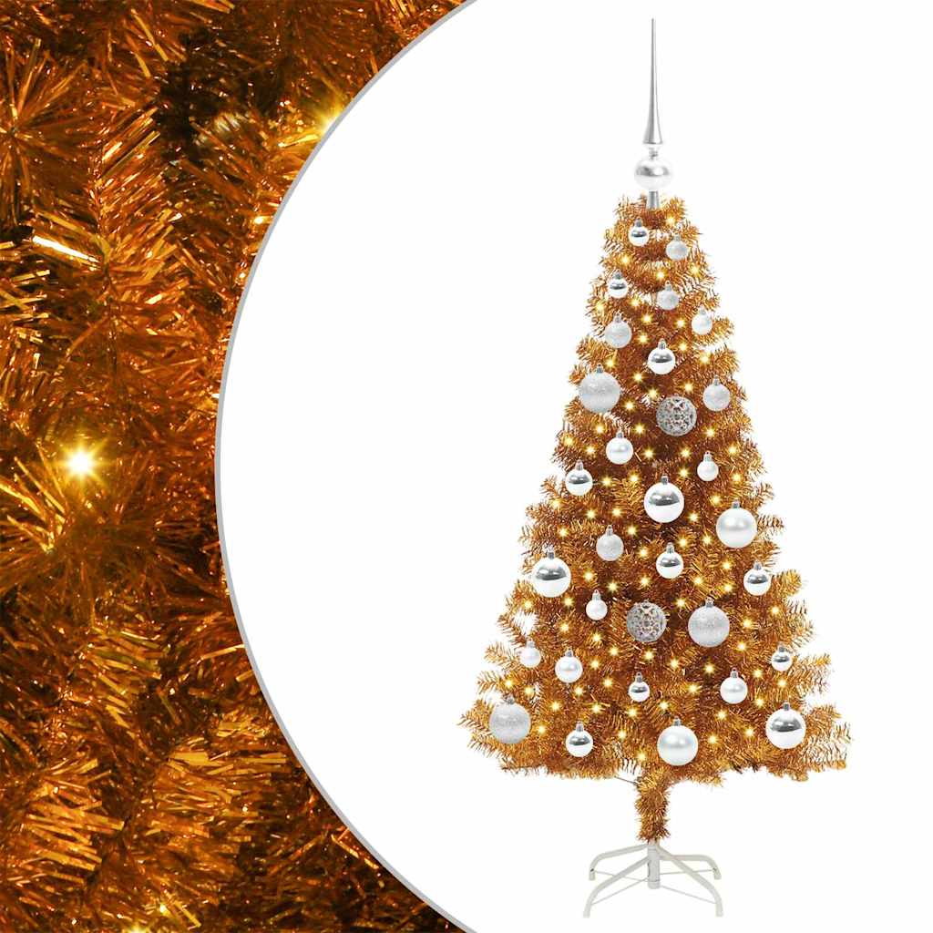 vidaXL Árbol de Navidad Dorado 120 cm PET con LED y bolas