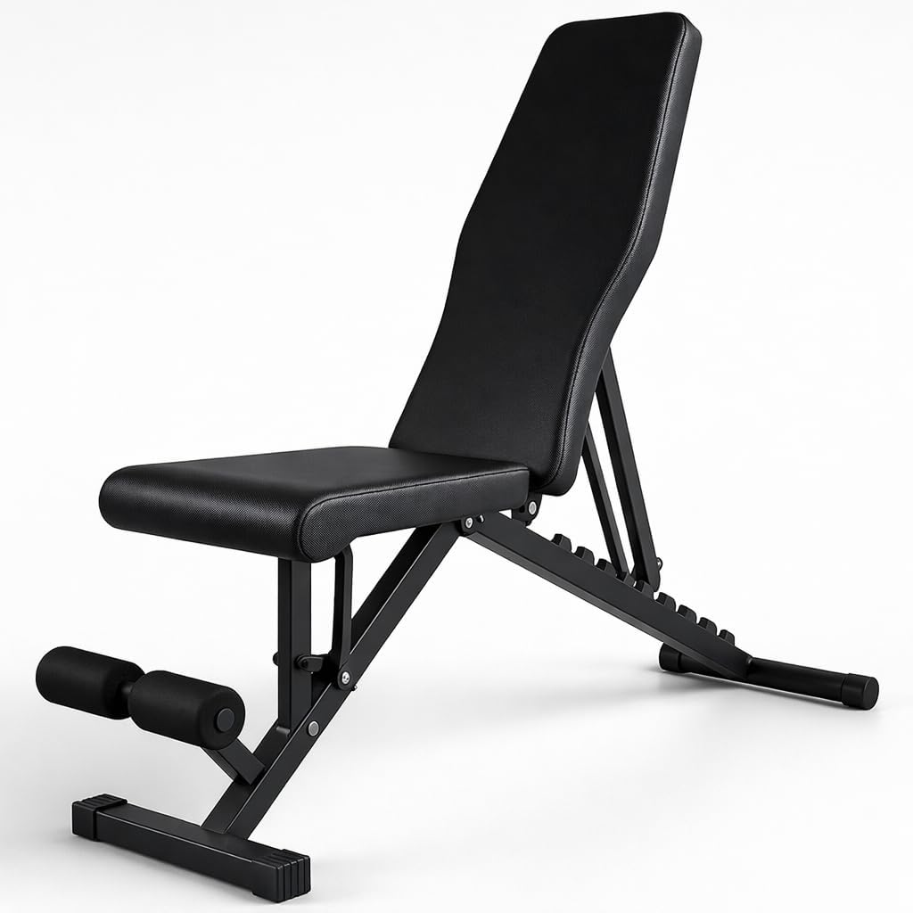 MIMO Banco Abdominales Multifuncional de Negro, Banco de Musculación de Pesas Plegable Ajustable, Bancos de Ejercicio para Pesas y Mancuernas, Entrenamiento en casa, Multifuncional Gym