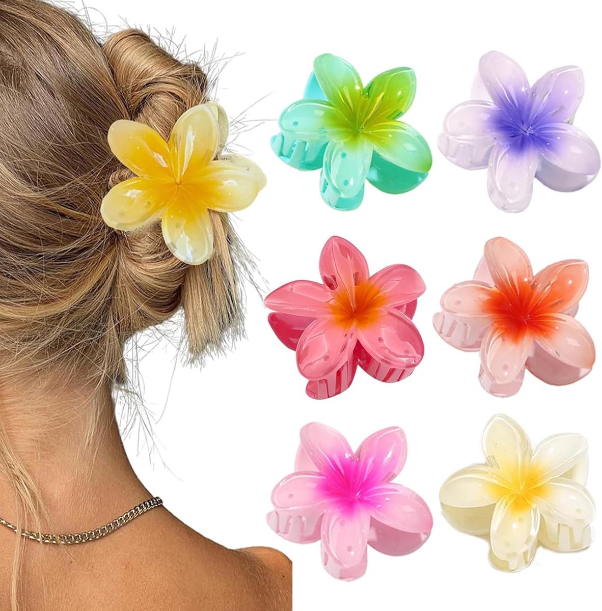 Een set van 6 bloemvormige haarclips, schattige haaraccessoires voor vrouwen, geschikt voor alle haartypes, zowel lang als kort haar, 8 cm x 8 cm.