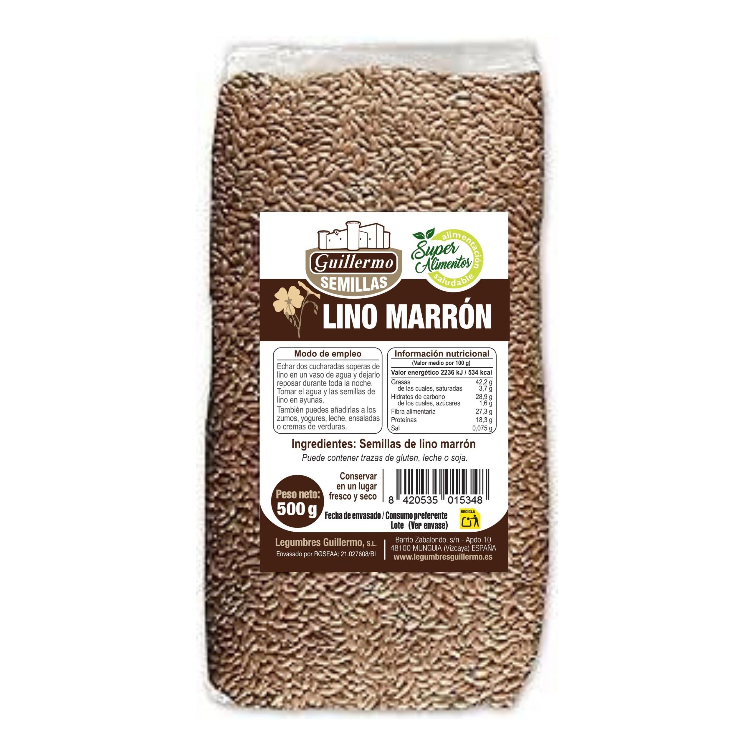 Legumbres Guillermo | Semillas de lino marrón - Paquete 500g. | Superalimento | Fuente de fibra