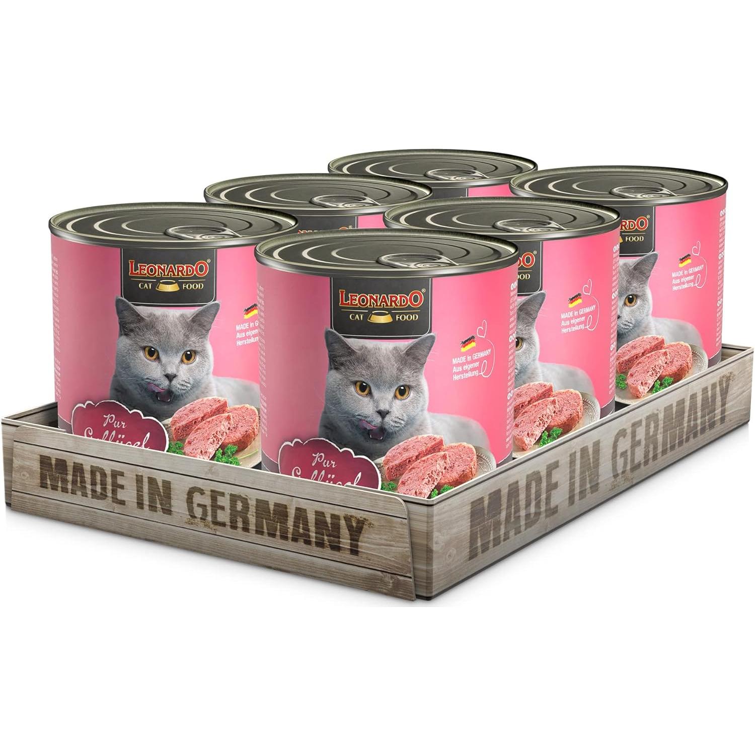 Pack 6X400 Gr - Leonardo Puro en ave comida humeda en Lata para Gatos adultos