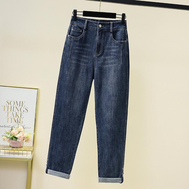 TK Pantalones Mujer - Jeans Más Tamaño Elásticos Sueltos Azules 5XL