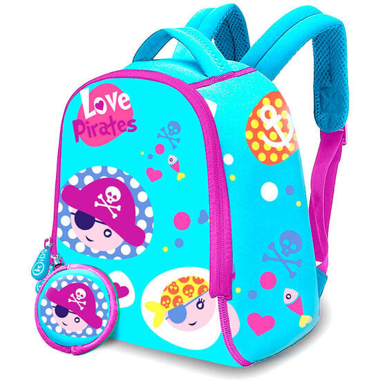 Mochilas Infantiles con Monedero a Juego, Neopreno Suave y Ligero, Tirantes Acolchados Ajustables, Cierre de Cremallera, Diseño Espacio y Piratas, para Guardería y Viaje
