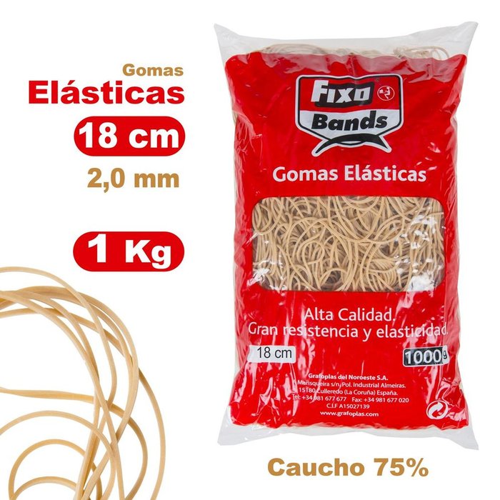 GRAFOPLAS GOMAS ELASTICAS 2 MM X 18 CM FIXO BOLSA 1 KG VARIOS PAPELERIA