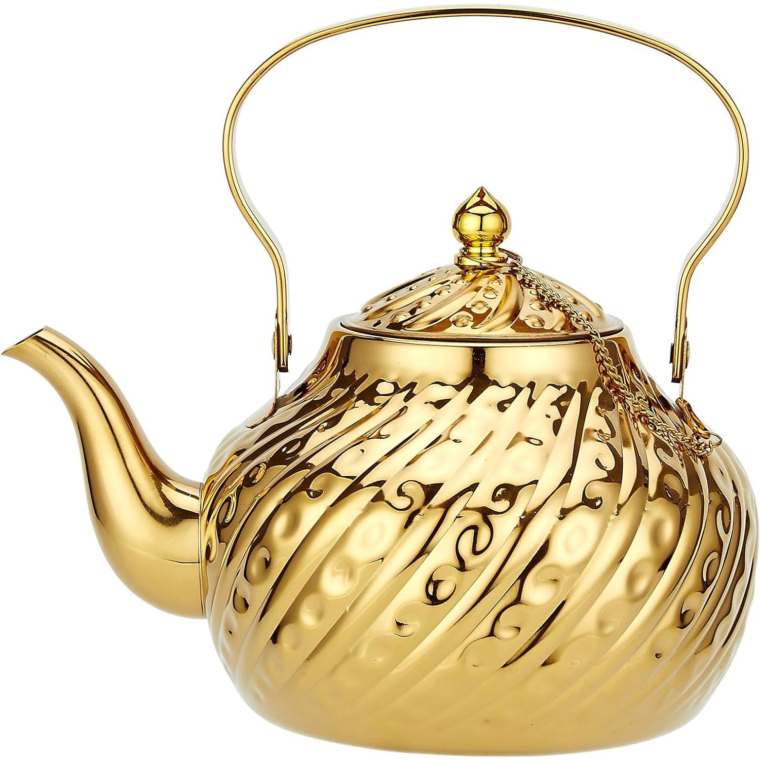 1400 ml Tetera de acero inoxidable con infusor,antiguo,Adecuado para hornos de inducción o gas