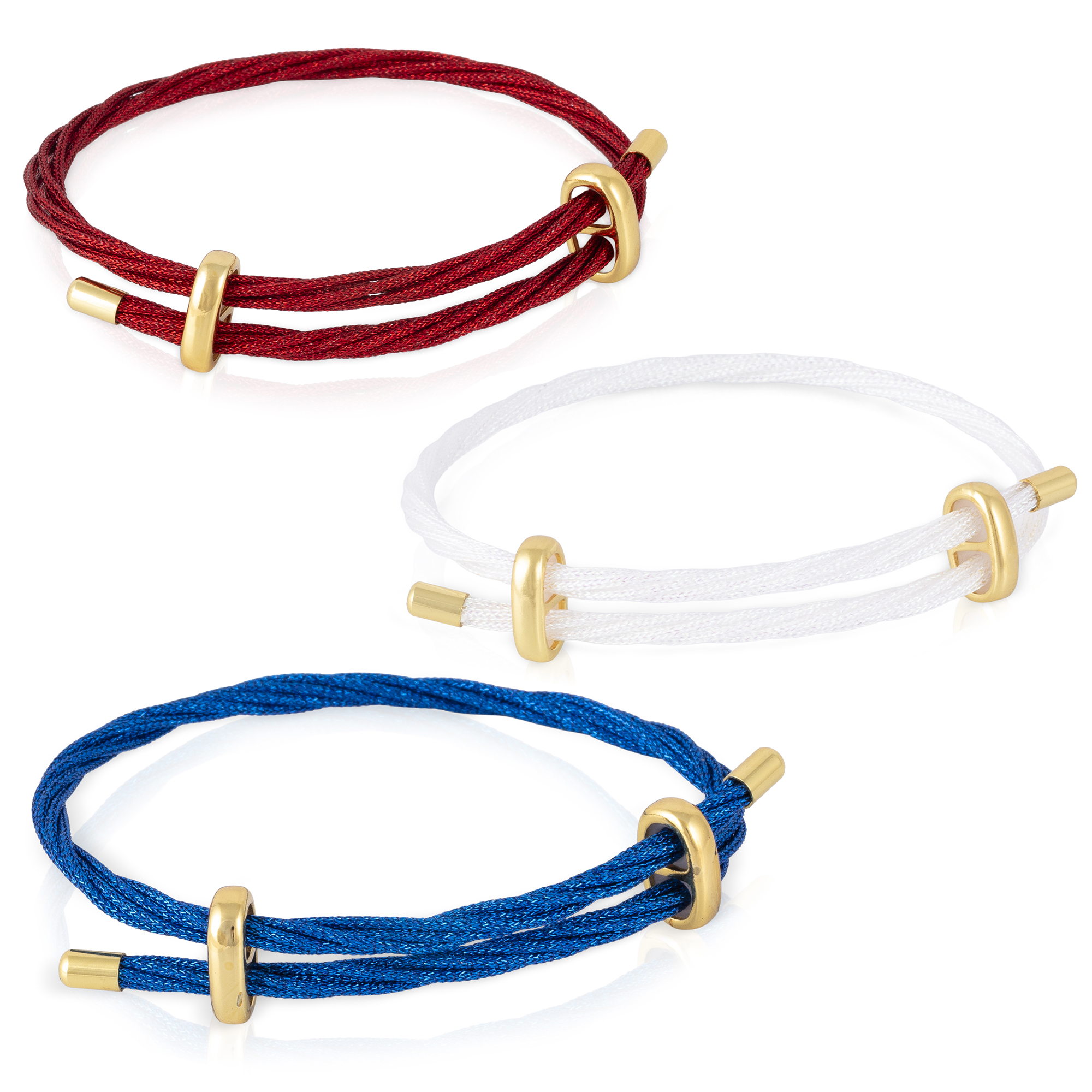 FIRENZE SILVER Pack de 3 pulseras multihebra entrelazada de hilo de nylon naranja, verde y lila con cierre cruzado de cobre dorado. 1x0,3x26 Cm.