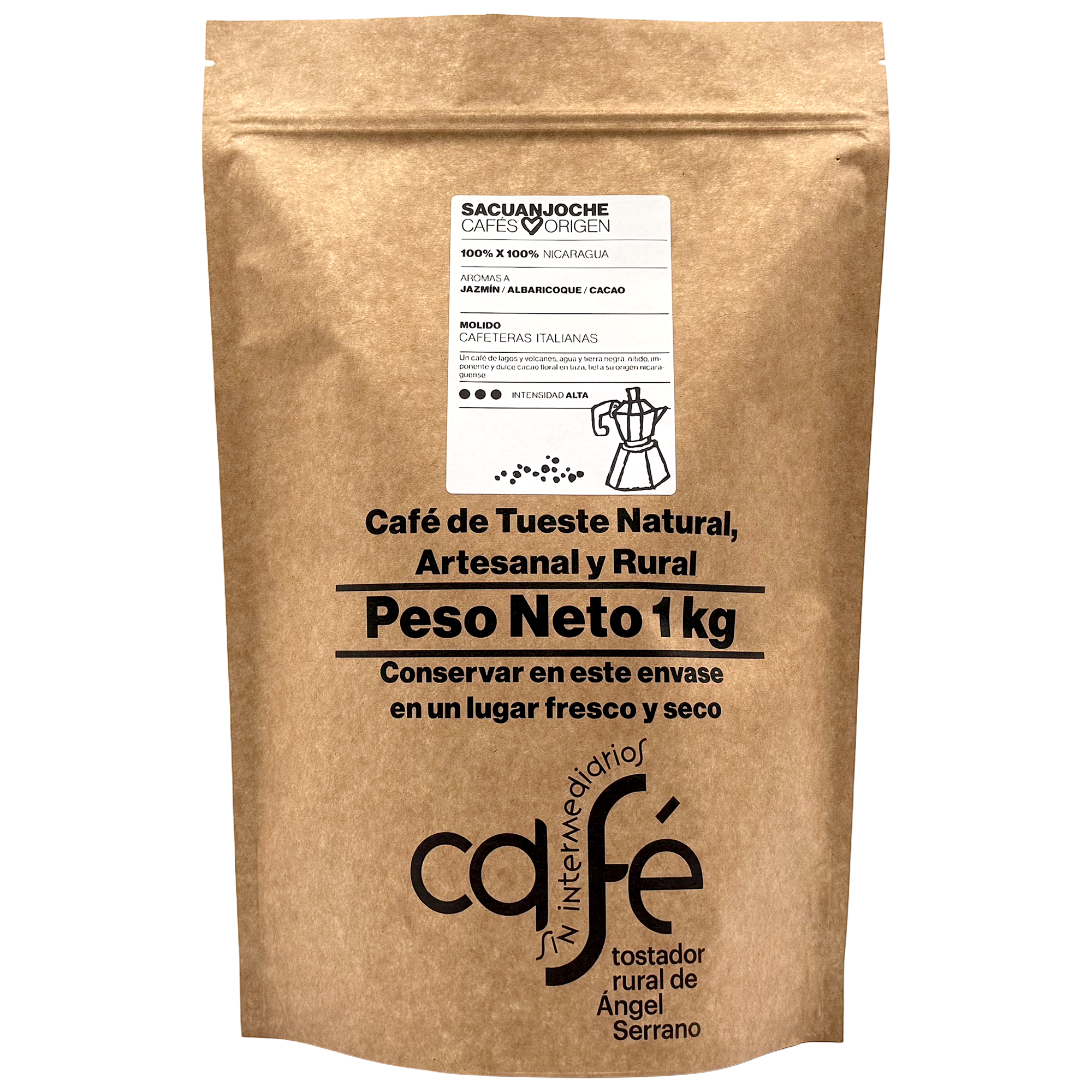 CAFÉ SIN INTERMEDIARIOS - 100% Nicaragua - Sacuanjoche - Ideal para tomar solo - Intensidad de sabor Alta - Recién tostado y envasado - 1 kg Grano o Molido (Exprés, Filtro, Italiana, Americana, Superautomática)
