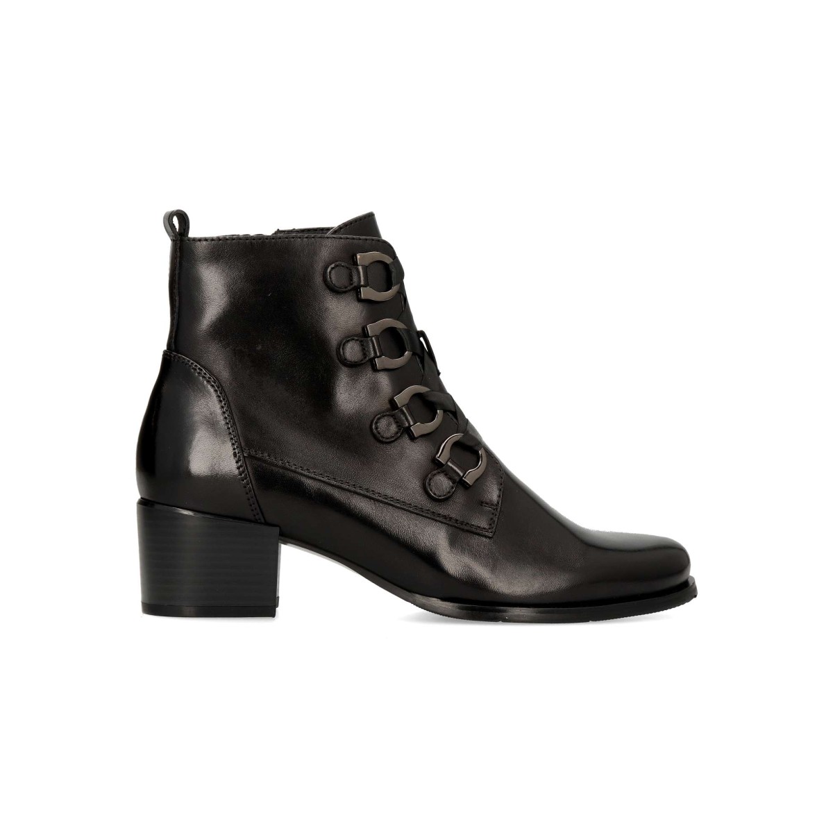 Regarde Le Ciel - Botines de piel con tacón ancho y diseño elegante para mujer, ojales metálicos y cremallera interior