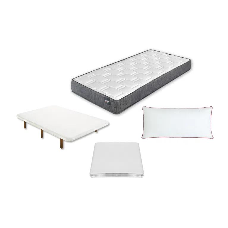 FACTORY COLCHÓN - Pack Colchón Viscoelástico LowCost + Base Tapizada + Almohada + Funda De Colchón