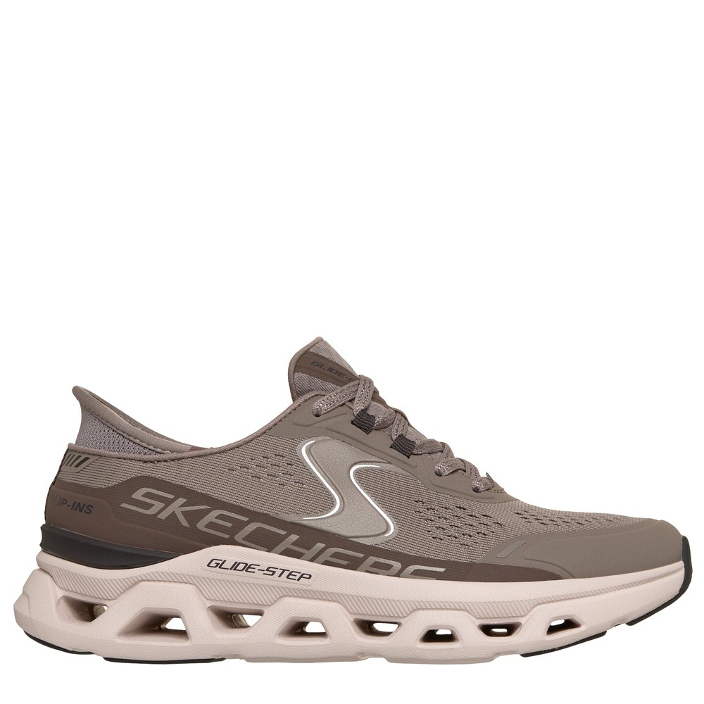 Cómoda  GLIDE-STEP ATLUS taupe de SKECHERS: zapatillas veganas mujer para caminar con plantilla Air Cooled Memory Foam, suela de goma flexible y cordones elásticos. ¡Cómpralas! Altura Tacón bajo (1-3 cm) Referencia