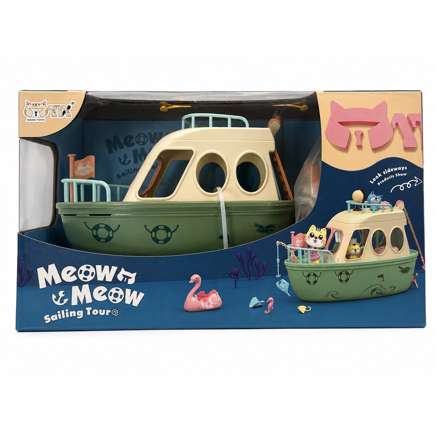 Barco de Juguete para Niños con Figuras de Animales, Set de Barco Infantil Meow & Meow con Accesorios, Juguete de Aventura y Juego de Rol, Regalo para Niños y Niñas 3+ Años，PapaNoel Toys