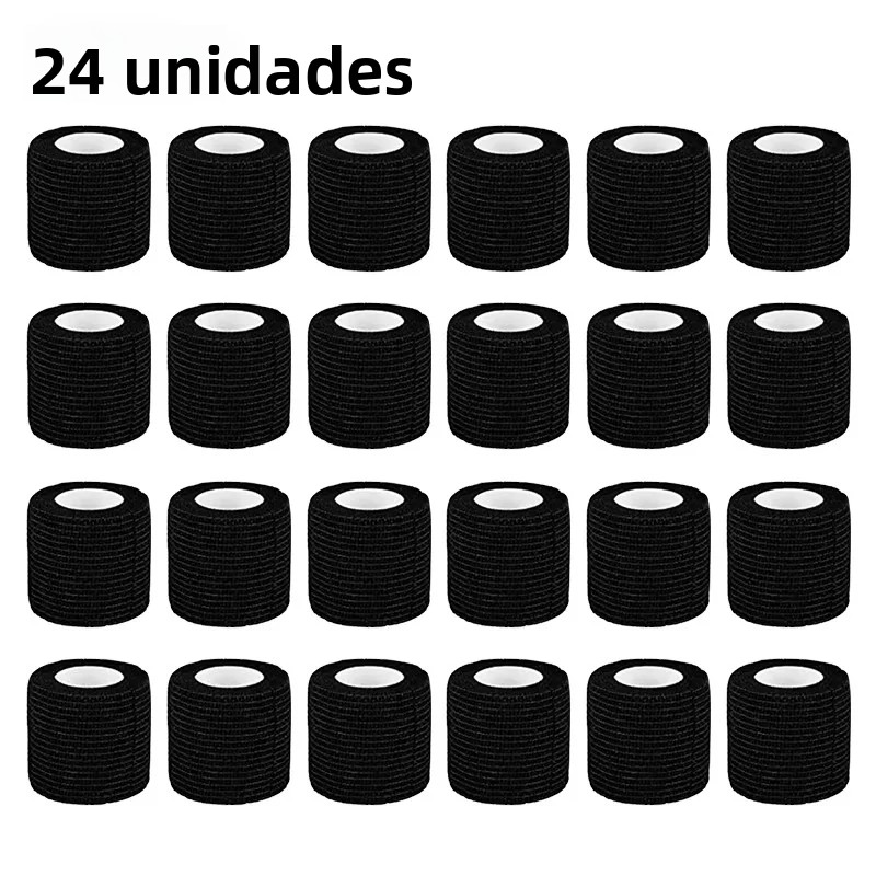 TK POSEIDON Vendas De Tatuaje Desechables Impermeables Autoadhesivas Y Elásticas En Negro 6/12/24/48Pcs Accesorios De Tatuaje De Algodón，El tamaño es 5cm*4.5m