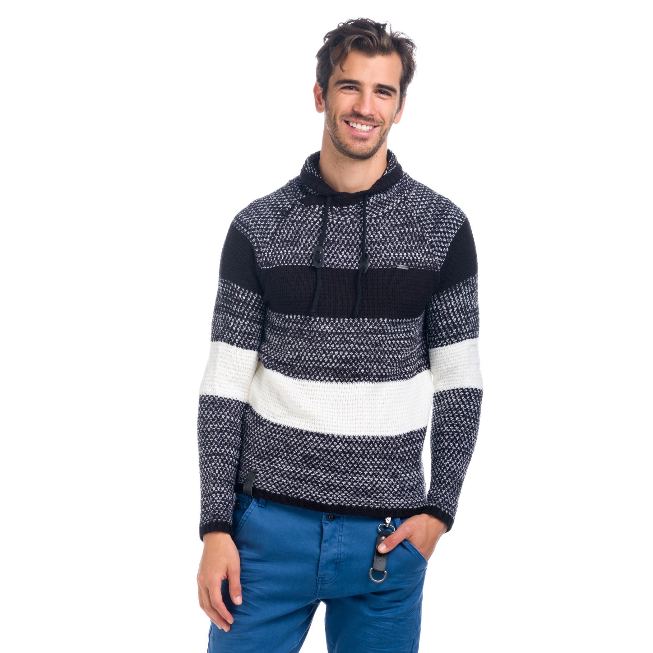 Koroshi - Jersey de punto para hombre con cuello chimenea ajustable, rayas jaspeadas en contraste y tejido acrílico 100 % — modelo 1821TR09