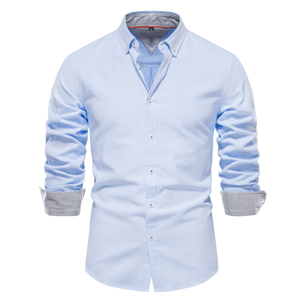 TK 2024 otoño nueva camisa ajustada de tamaño europeo para hombres Casual versátil moda Color sólido manga larga Top ropa para hombres