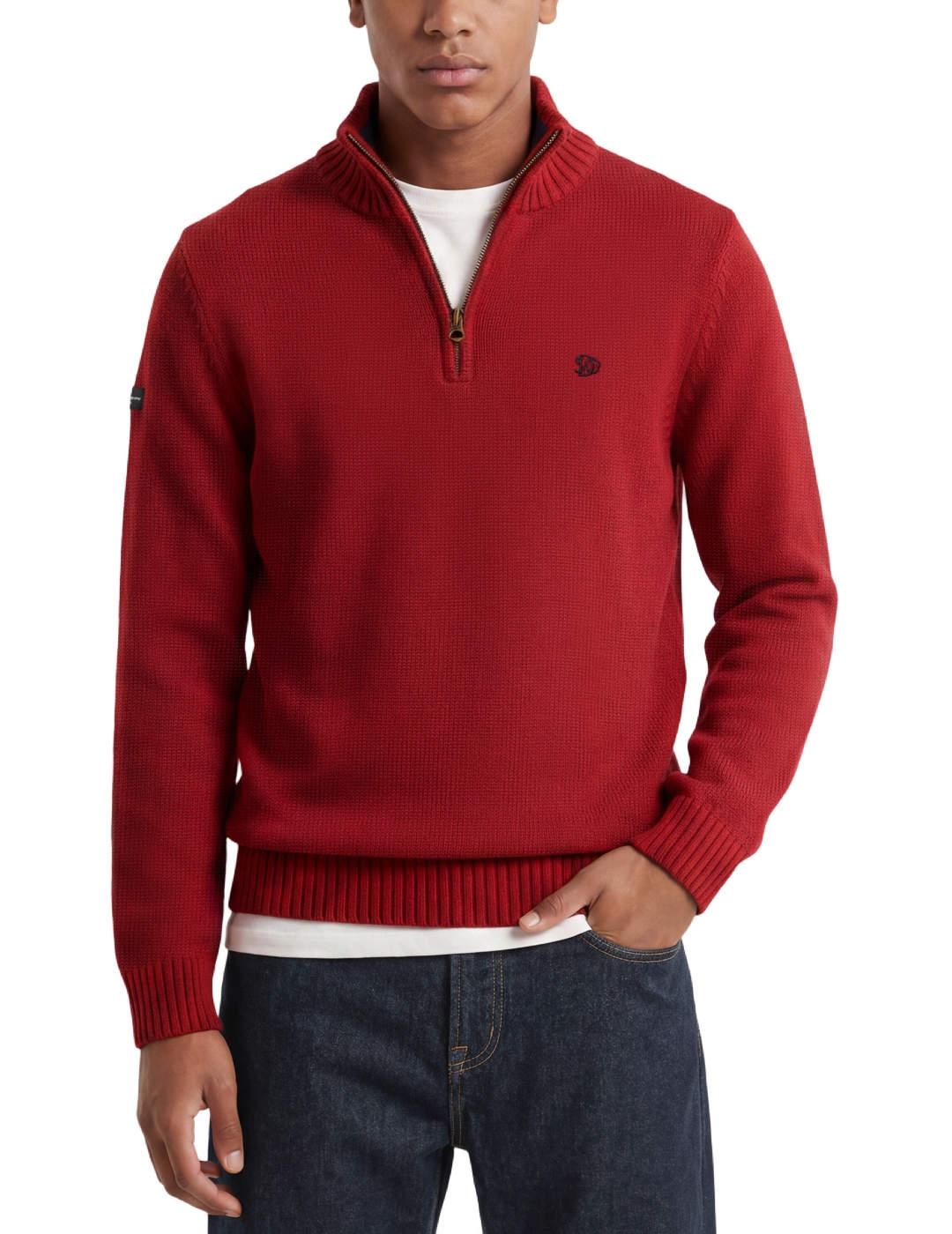 Jersey Superdry Half Zip rojo punto grueso para hombre