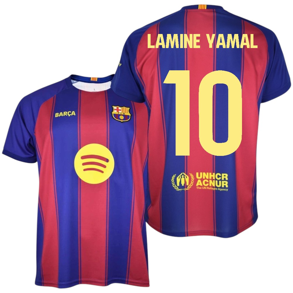 Barça - Camiseta Réplica Oficial 25/26 - Jugador LAMINE YAMAL Nº10 - Colores Blaugrana - Tejido Transpirable - Detalles bordados.