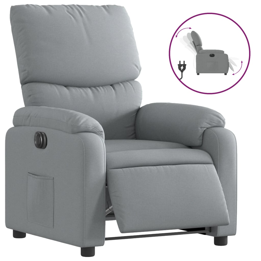 Vidaxl Sillón Reclinable Eléctrico de Tela Gris Claro