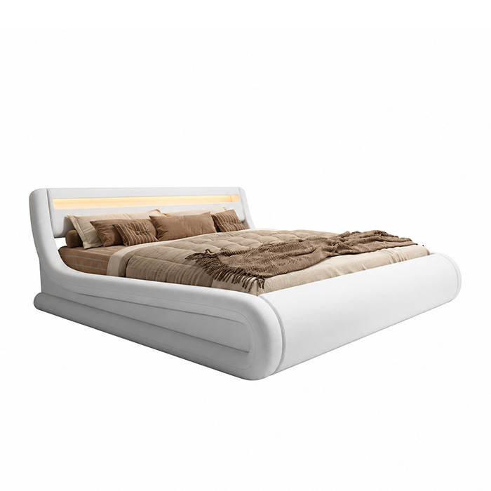 MB Muebles Bonitos - Cama de matrimonio canapé Rodas con cabecero y luces LED, estructura de madera tapizada en polipiel PU, fabricada en España para dormitorio