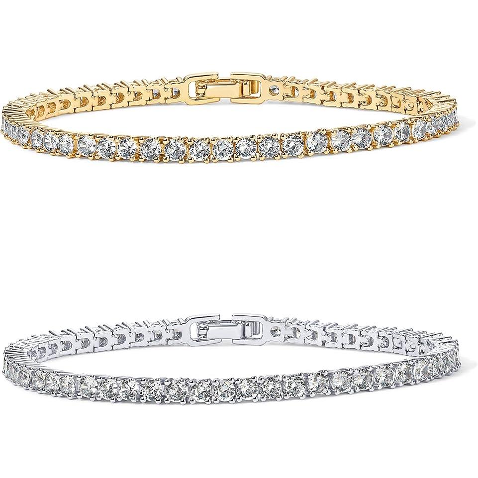 Pulsera clásica de tenis chapada en oro con circonitas cúbicas de 3 mm，Pulseras para mujer ，Talla 6.5-7.5 pulgadas