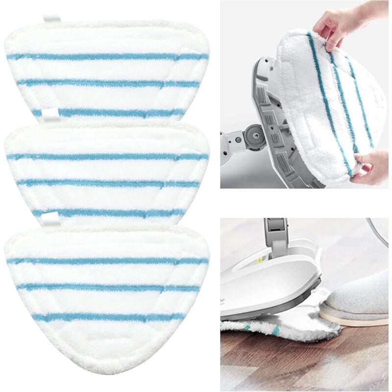 Fundas de microfibra para mopa a vapor, paño triangular lavable, juego de 3, blanco