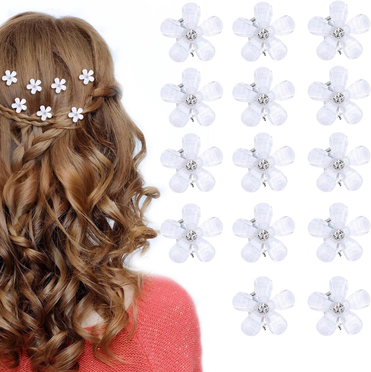 10 horquillas blancas con mini flores, joyería nupcial, flores, horquillas, horquillas decorativas, accesorios para el cabello para niñas, peinado nupcial, comunión, fiesta