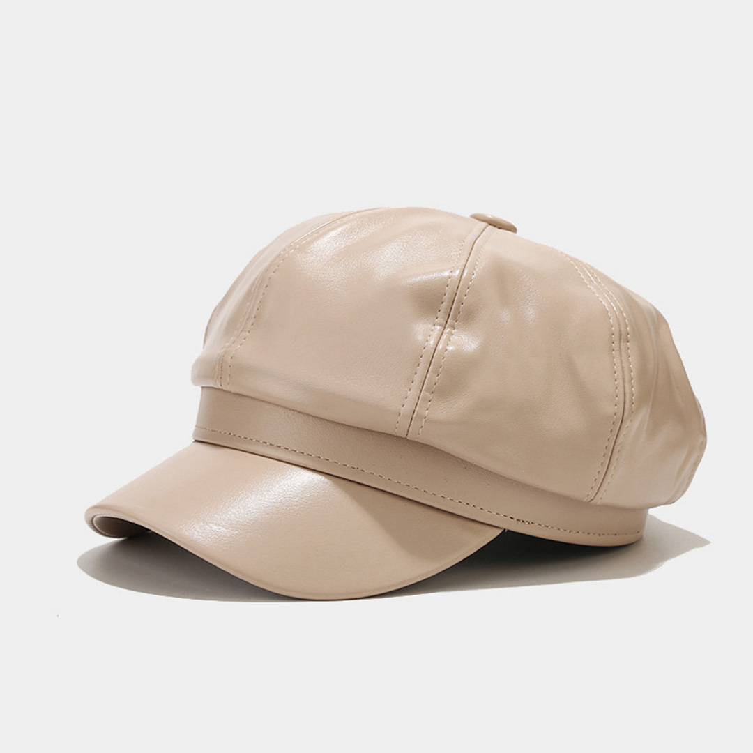 Boina de cuero estilo británico vintage para mujer - Gorra informal de pico de pato.