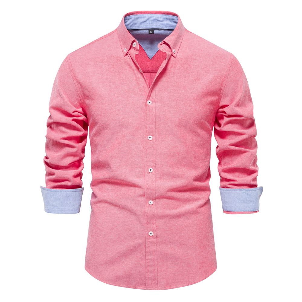 TK Camisa de manga larga de color liso, corte ajustado, para hombre, estilo casual otoñal