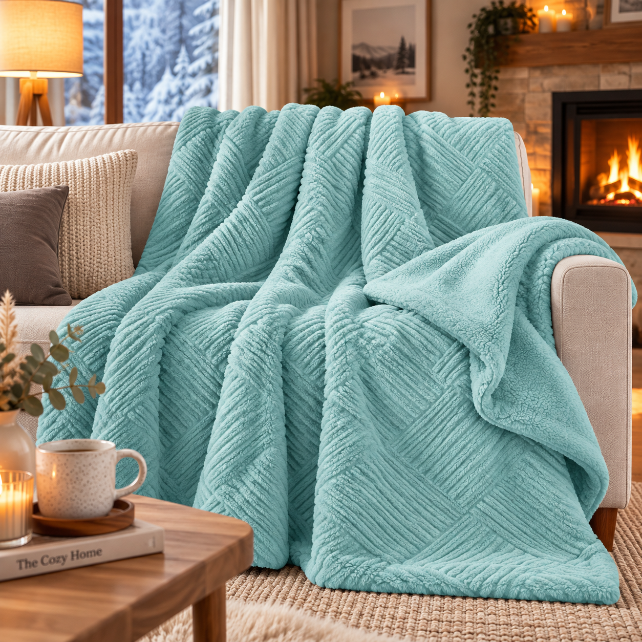 Novotextil Manta Sofá Sherpa de Invierno, Manta Calentita Efecto Borreguito Suave y Cálida para Sofá, Cama y Sillón