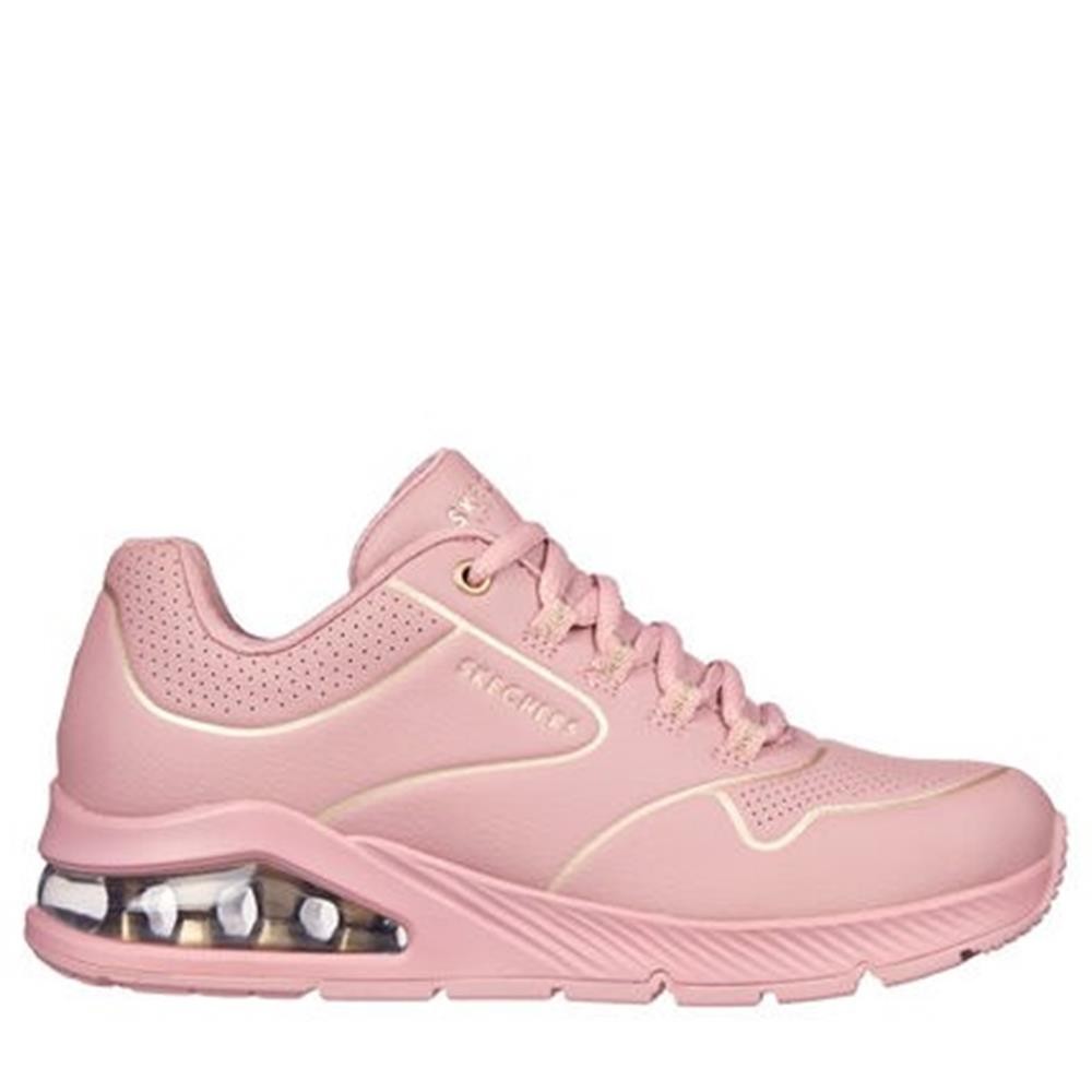 Cómoda  Zapatillas urbanas de mujer Skechers UNO AIR - GOLDEN TRIM con entresuela de aire que proporciona amortiguadora. En suave tejjdo rosa con textura de piel Altura Tacón bajo (1-3 cm) Referencia 155637-PKGD