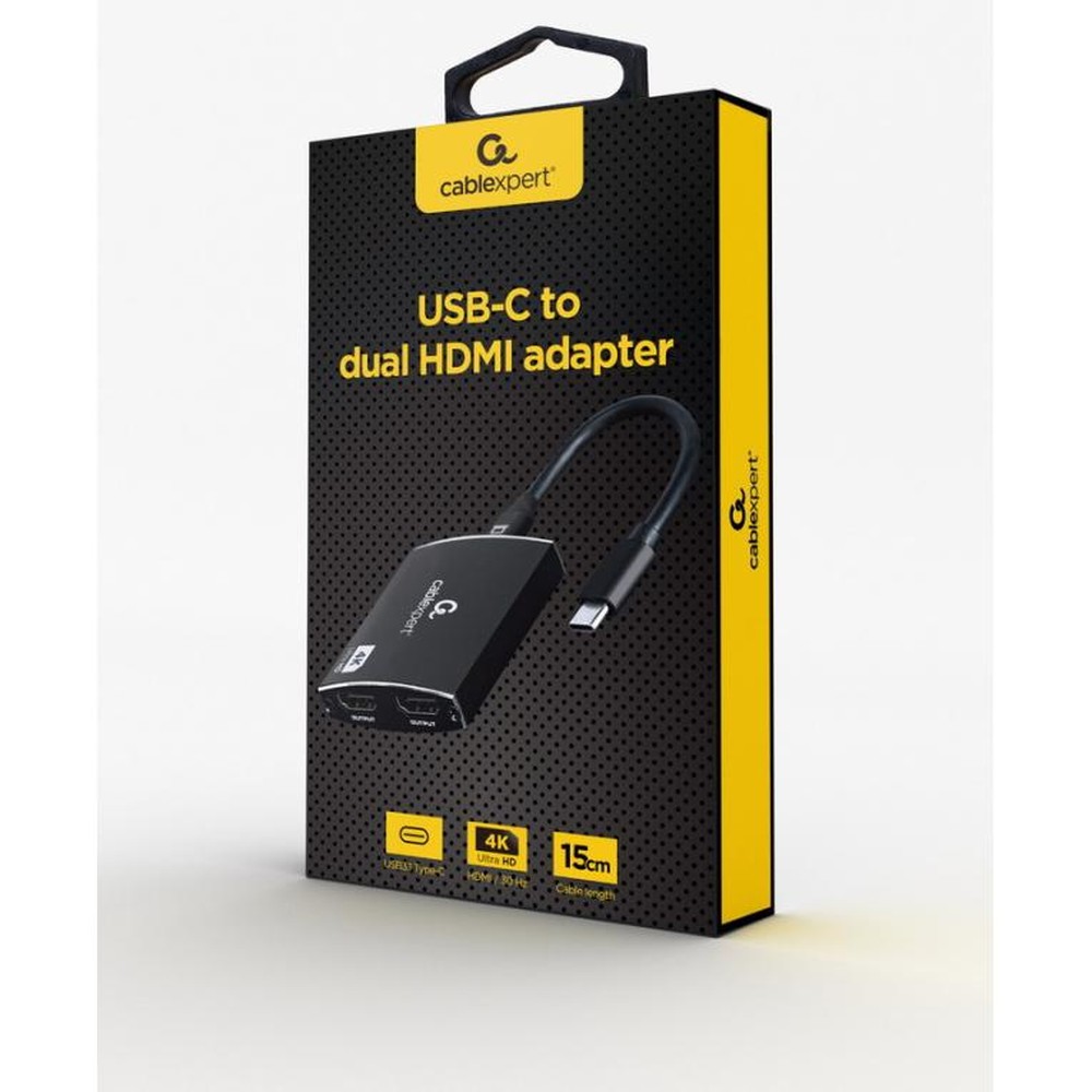 Gembird - Adaptador USB-C a Doble HDMI A-CM-HDMIF2-01 para expansión de pantalla dual 4K@60Hz con soporte de audio y video simultáneo, ideal para multitarea, creación de contenido y gaming