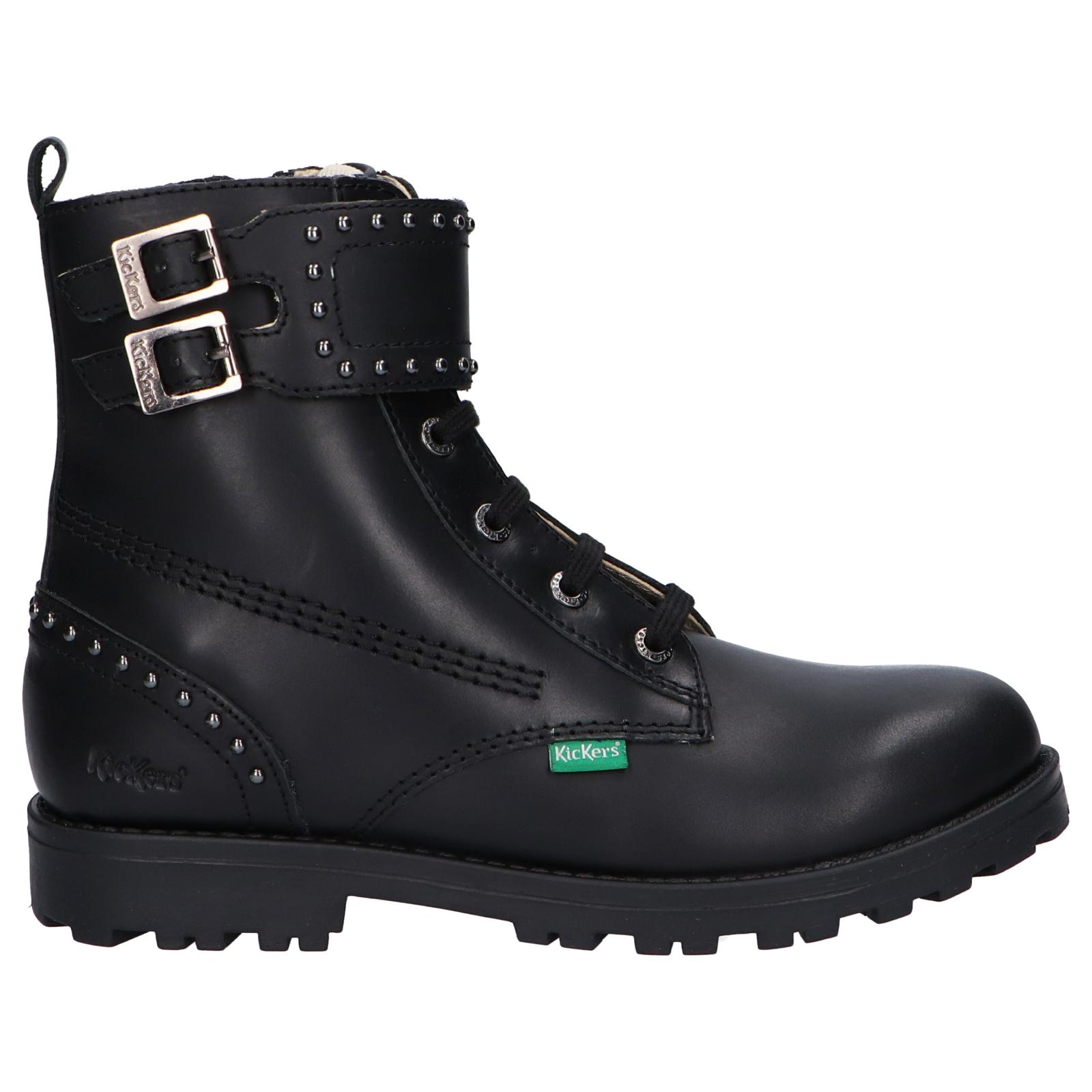 Kickers 878953-30 GROOROC 8 NOIR girl's boots are comfortable winter boots with a cushioned insole, non-slip sole, and flexible fit, ideal for active girls. Perfect girl's winter boots for school and play.