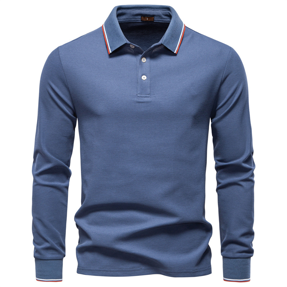 TK Camiseta polo de manga larga para hombre, estilo otoño, con solapa, color liso.